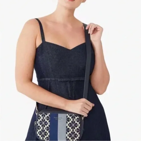 NWT! New! Kate Spade Spade Flower Jacquard Everything Mini Camera Bag Blue Multi - Picture 3 of 10